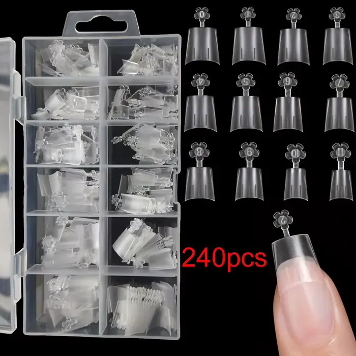 Patch faux ongles carré moyen, 240 pièces Gel doux X faux ongles Patch carré mat Transparent semi-co