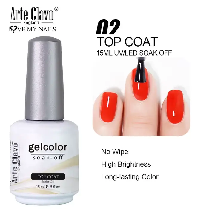 Arte Clavo Top Gel Polish 15ml Vernis Semi Permanent Fonction Gel Base Super Top Coat Transparent Gel Ongles Soak Off Gel
