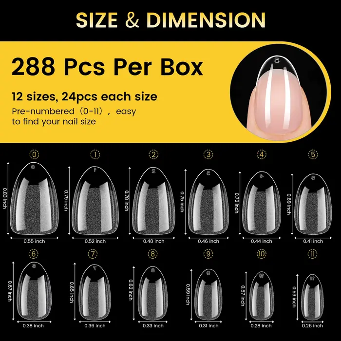BORN PRETTY Faux Ongles Courts Ovales 288 Pièces Pré-limés Semi-Mat à Presser Couverture Complète pour Extension d'Ongles DIY