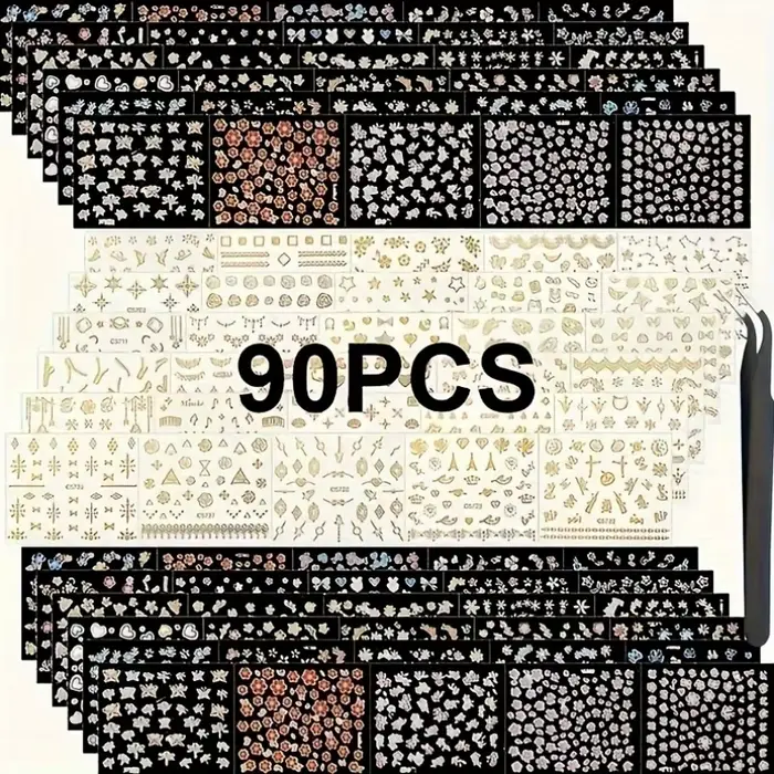 90 feuilles d'autocollants pour ongles en plastique Durable pour femmes