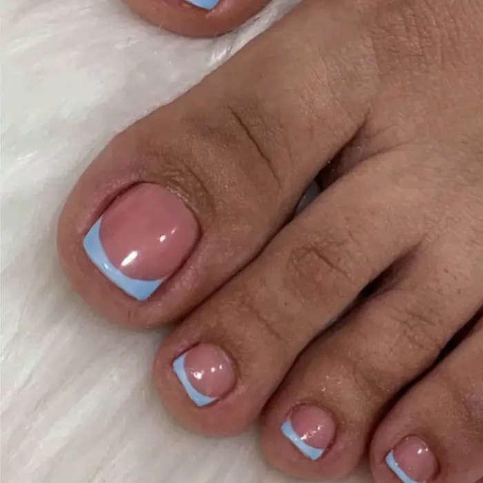 48PCMedium Press Nail Square And Press Toe Nail Set, Blue French Pointed Full Coverage Nail, French 