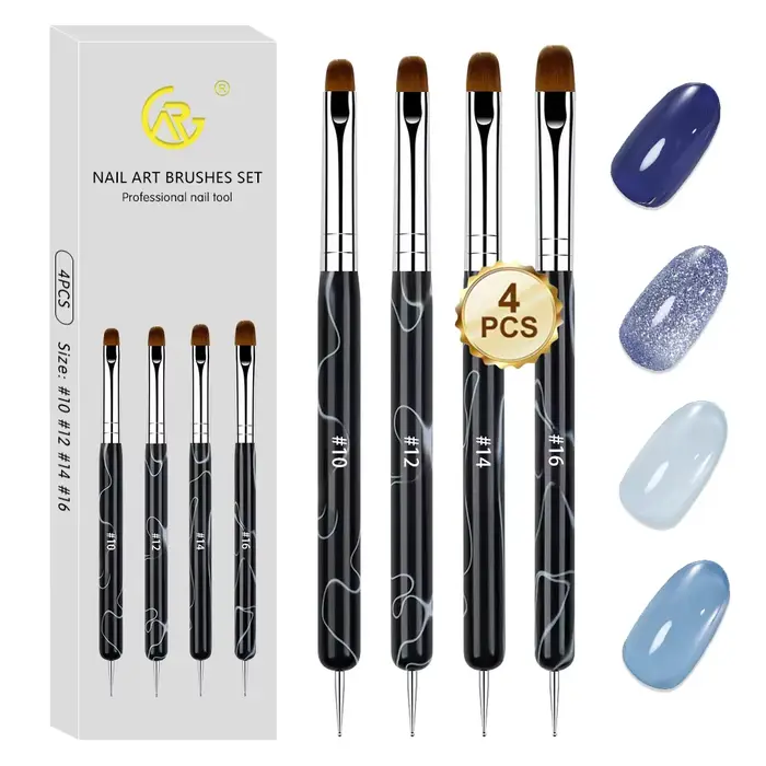 Ensemble de pinceaux pour Nail Art français, 4 pièces, brosse bidirectionnelle pour Nail Art avec ou