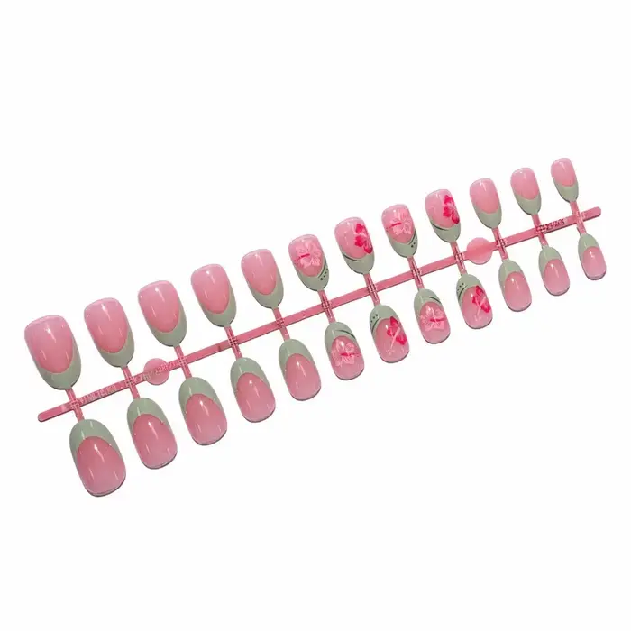Ongles à presser verts menthe avec petites fleurs rouges, forme ovale nude, populaires en Europe et en Amérique, 24 pièces, capsules d'ongles finies