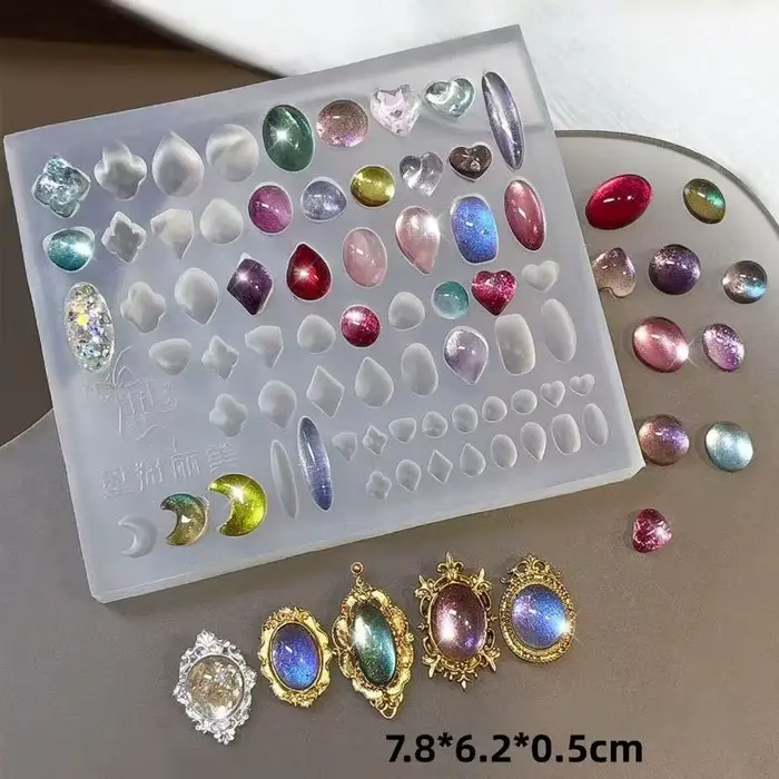 Moule à ongles en silicone transparent pour nail art, cadre photo rétro, gemmes, coquillages baroque