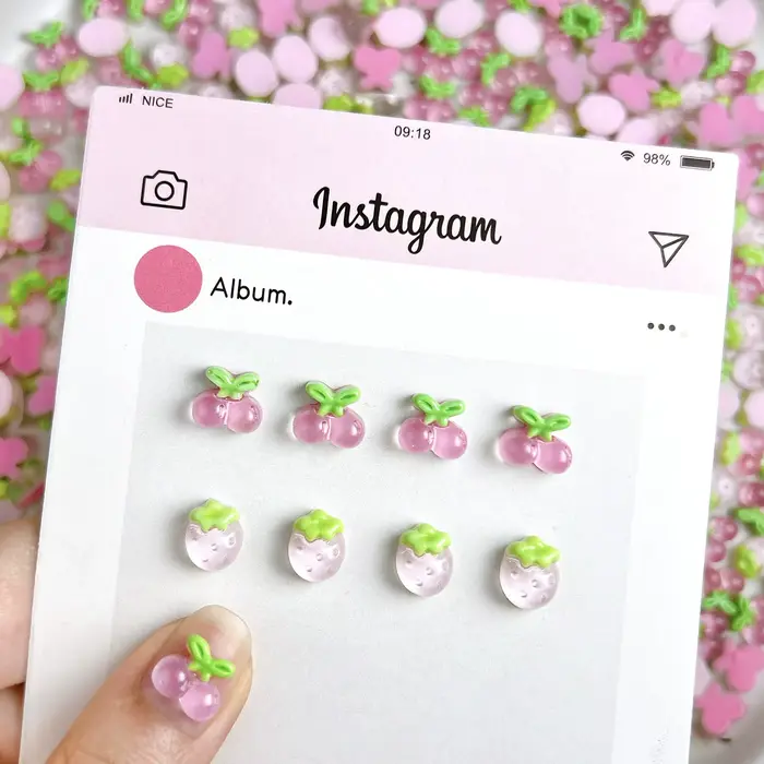 30 pièces simulé mignon gelée cerise résine Nail Art breloques 3D doux rose fraise décorations d'ongles pour bricolage