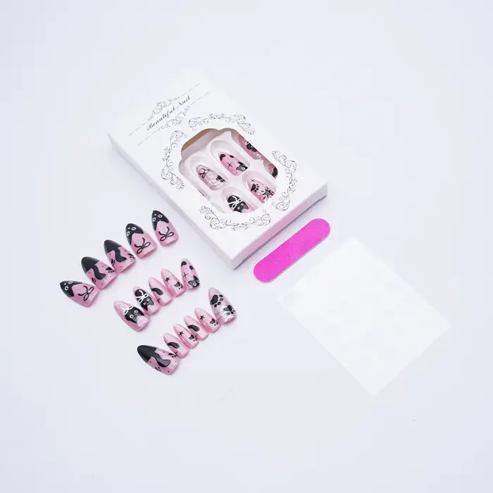 24 pièces doux Cool rose oeil de chat presse sur ongles
