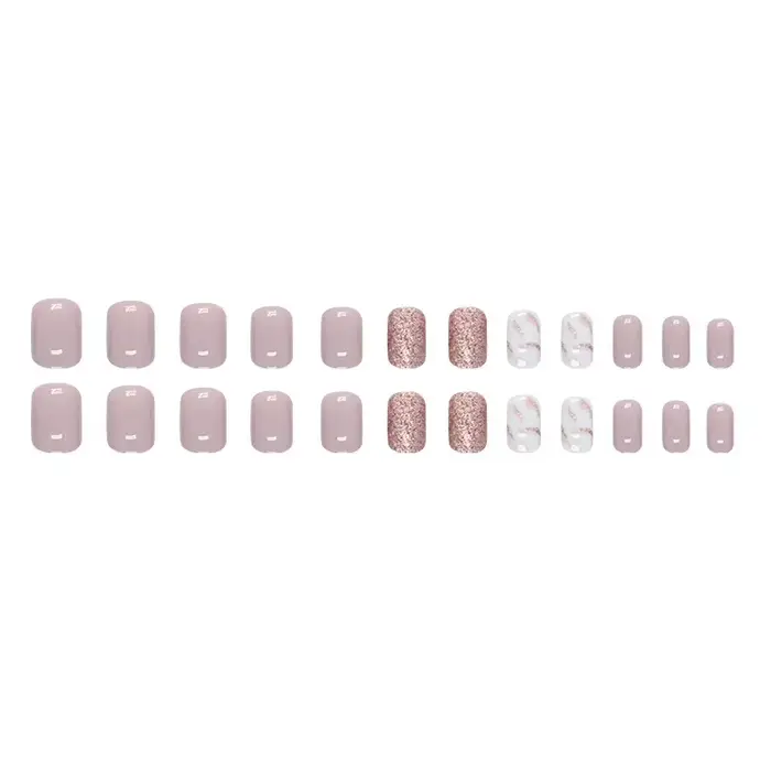 24 pièces d'ongles courts français brillants à paillettes avec 1 gel de gelée et 1 lime à ongles
