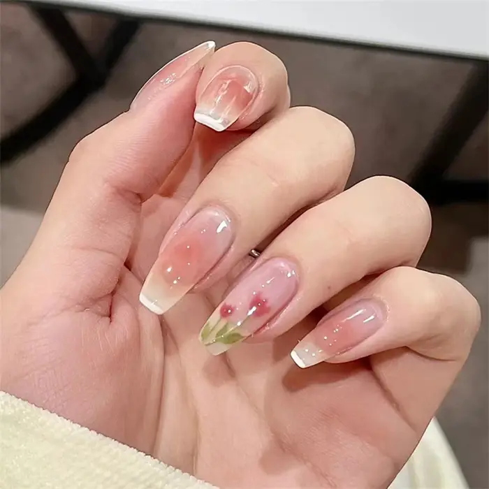 24 pièces/ensemble mignon Matcha Milkcap petite fleur faux ongles doux fille collant presse