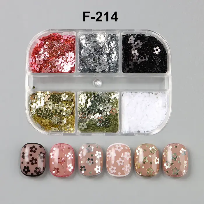 6 grilles Kawaii 5 pétales noir blanc Nail Art flocon Y2K brillant doré ongles fleur paillettes 3D métal