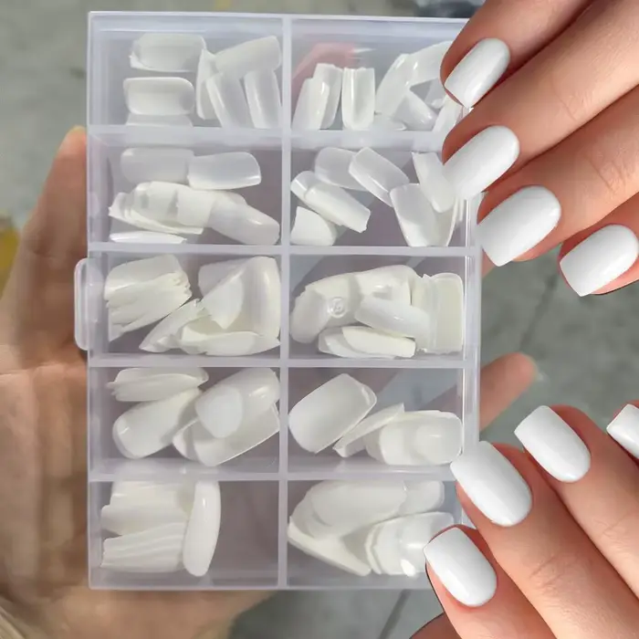 120 pièces/boîte blanc pur presse sur ongles 10 tailles court carré couverture complète faux