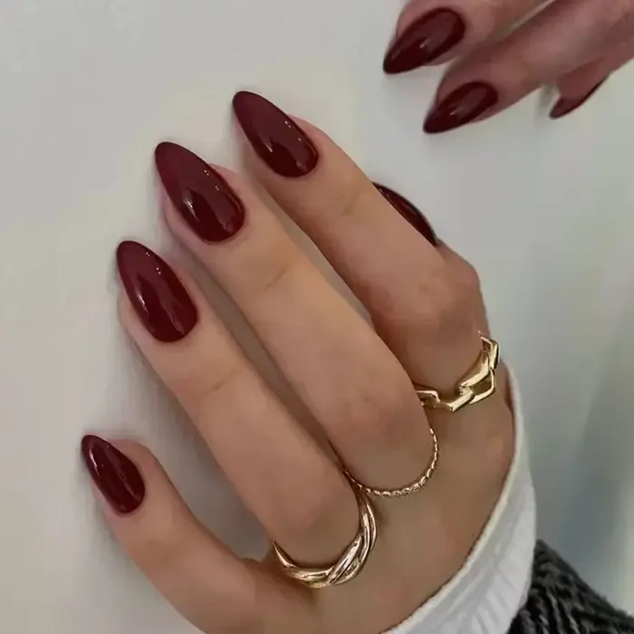 24 pièces ongles artificiels rouge vin portable avec colle faux