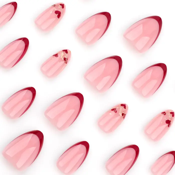 24 pièces saint valentin presse sur ongles ensemble court en forme d'amande brillant rouge