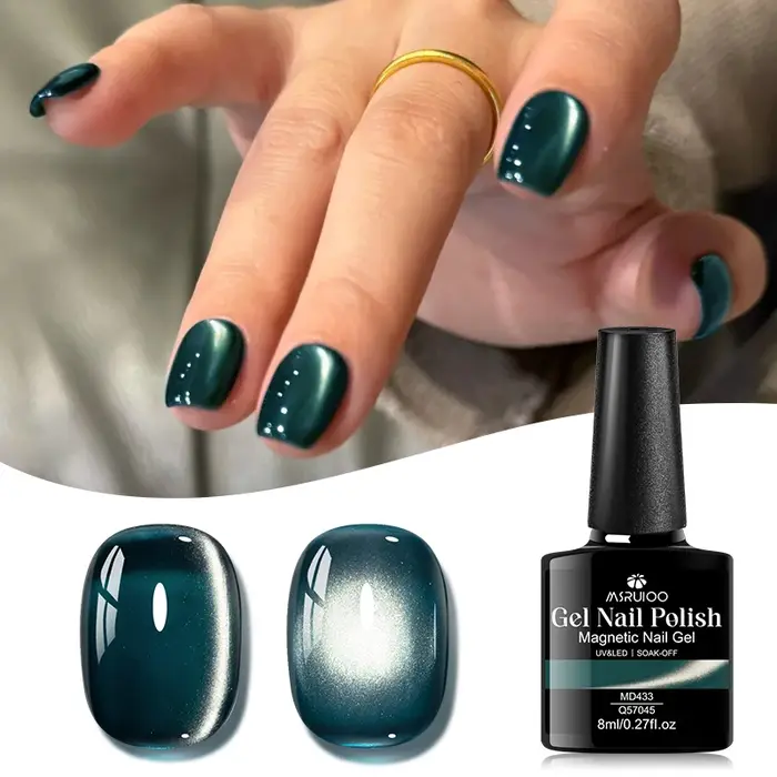 Vernis à ongles semi-permanent magnétique en gel UV/LED 8ml vert émeraude effet cristal pour salon de manucure DIY