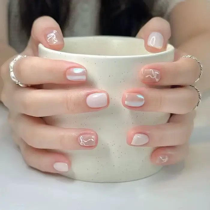 24 pièces paillettes diamant presse sur ongles Blush rose oeil de chat faux
