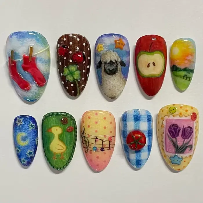 24 pièces dégradé noir faux ongles mignon dessin animé oeil de chat forêt elfe fille presse sur ongl