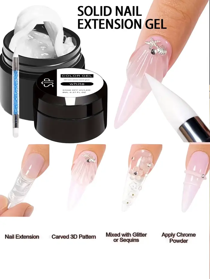 Gel de construction pour ongles 5G blanc cristallin et souple avec stylo