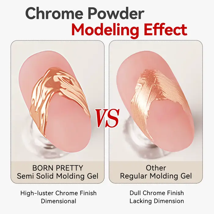 BORN PRETTY 5g Gel de modélisation semi-solide pour poudre chromée 3D Gel de sculpture Transparent pour Nail Art Gel UV multifonctionnel 4 en 1