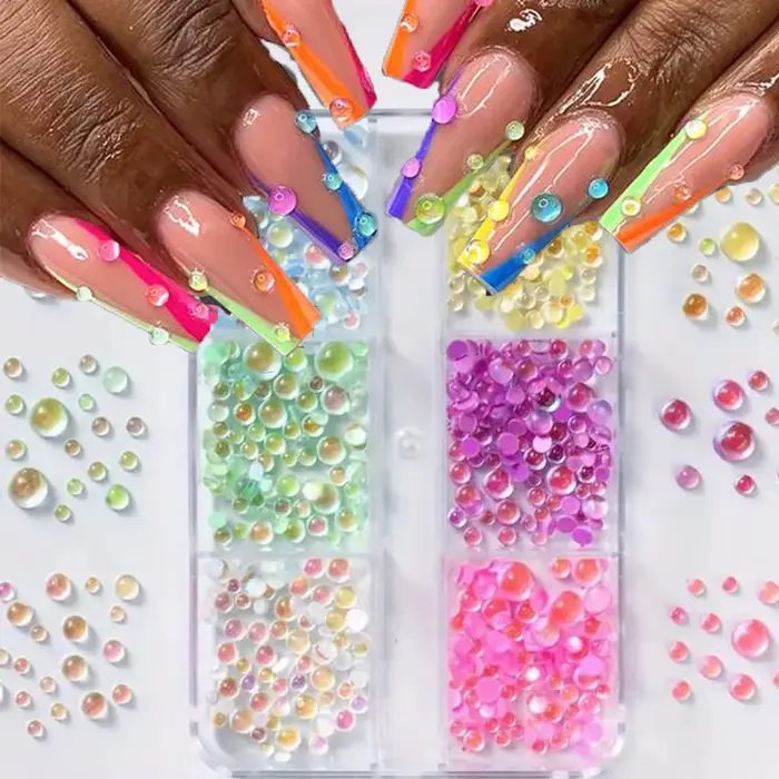 6Grid Aurora Mermaid Perles Rondes pour Décoration d'Ongles