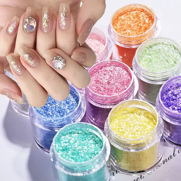 16 couleurs printemps rose aurore opale polarisée ongles flocons non-mince irisé miroitant poudre bricolage manucure