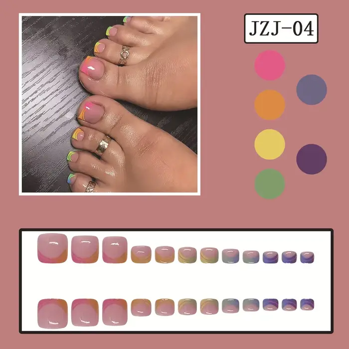 Faux ongles d'été dégradés français pour orteils, ensemble d'ongles courts et carrés, à pression, ar