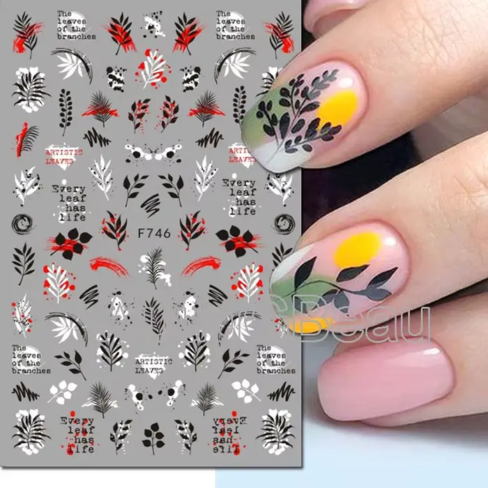 Autocollants 3d pour Nail Art, lignes géométriques, cocotier, palmiers, feuilles, fleurs, curseur ad