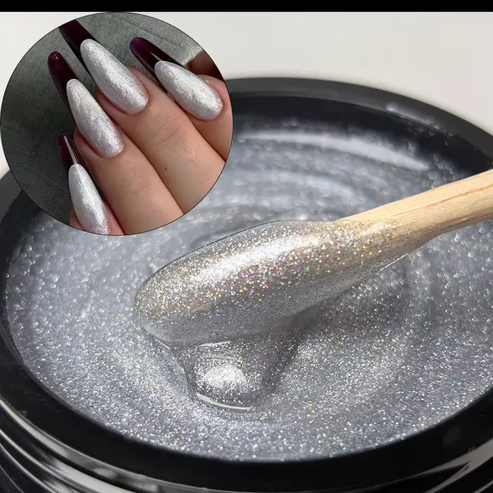 Jillnails Shimmer Nude Gel Nail Builder 100g Glitter Scintillant Blanc Or Argent Rose