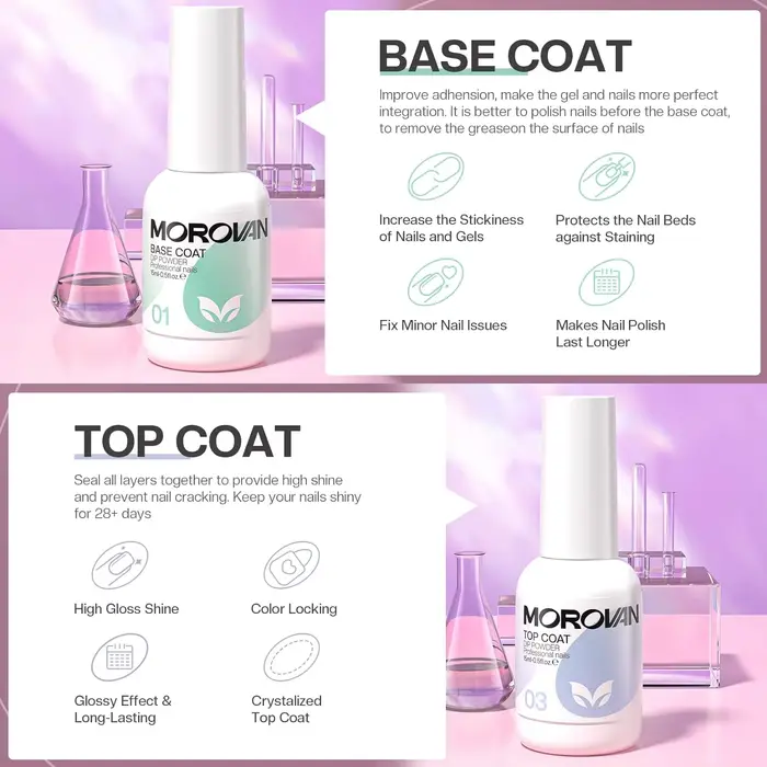 Ensemble de liquide de poudre de trempage avec couche de finition de Base d'activateur et économiseur de brosse