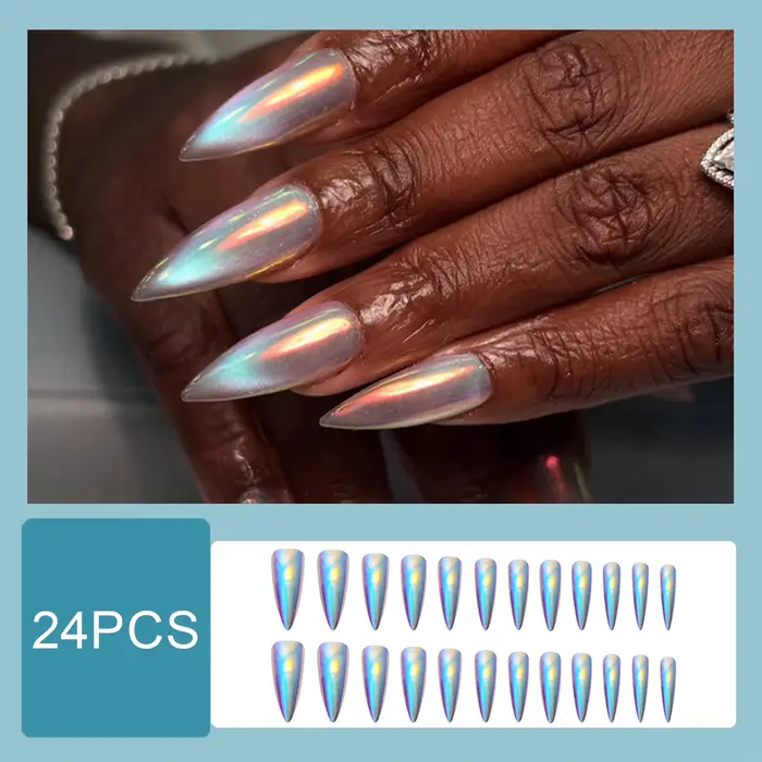 24 faux ongles électro-plaqués bleu lune