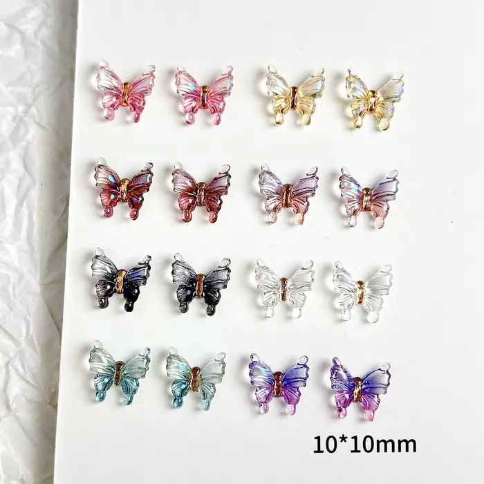 Breloques pour ongles papillon transparentes multicolores, 30 pièces, résine 3D brillante, petit pap