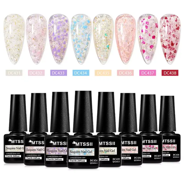 6/8 pièces paillettes fleurs de cerisier Gel vernis à ongles ensemble brillant couleur scintillante Semi Permanant