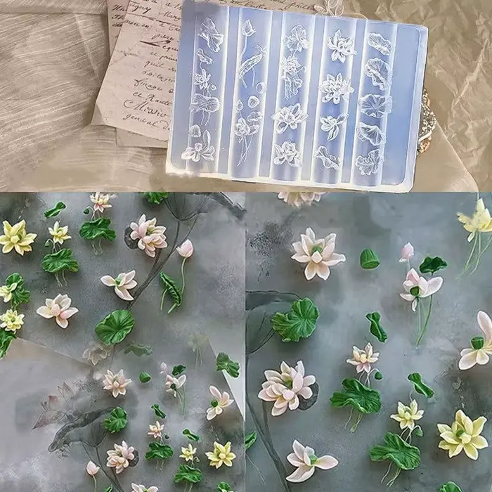 ✦ Moule à ongles en silicone 3D transparent motif lotus