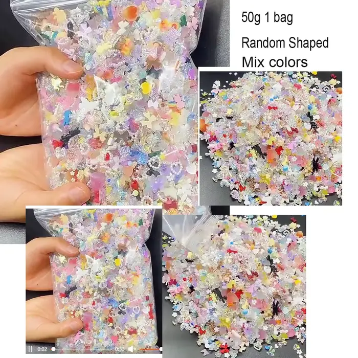Breloques 3D en résine mélangée aléatoire, 50g, nœud/diamant pour Nail Art, formes de dessin animé, 