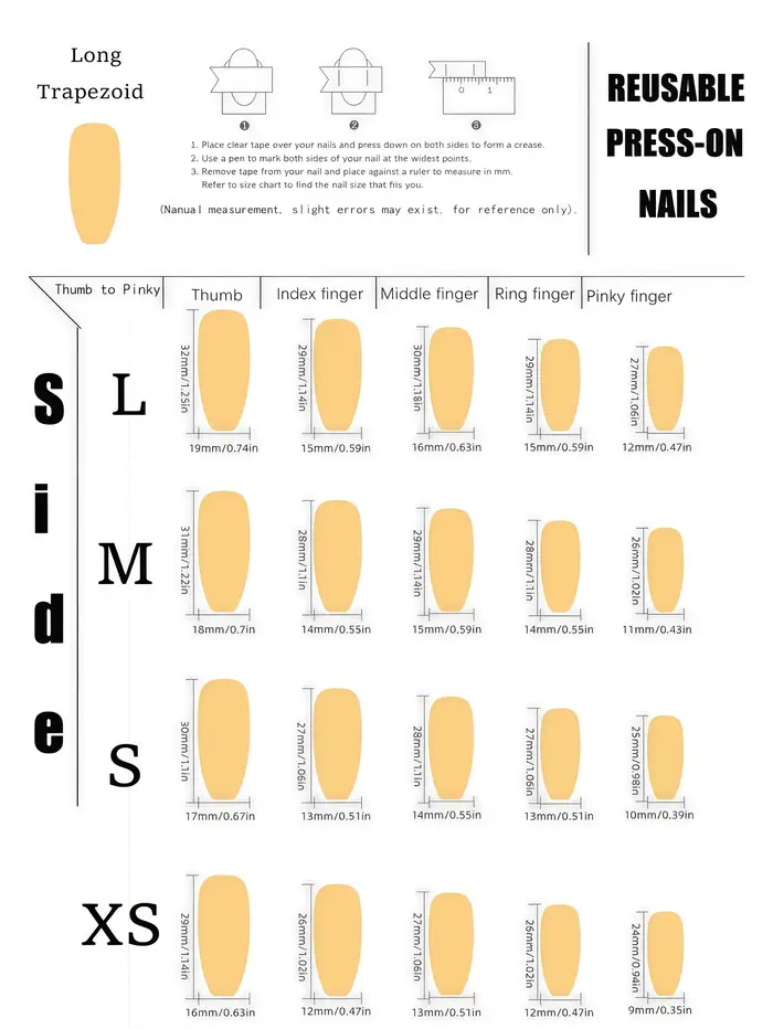 10 faux ongles trapézoïdaux de longueur moyenne