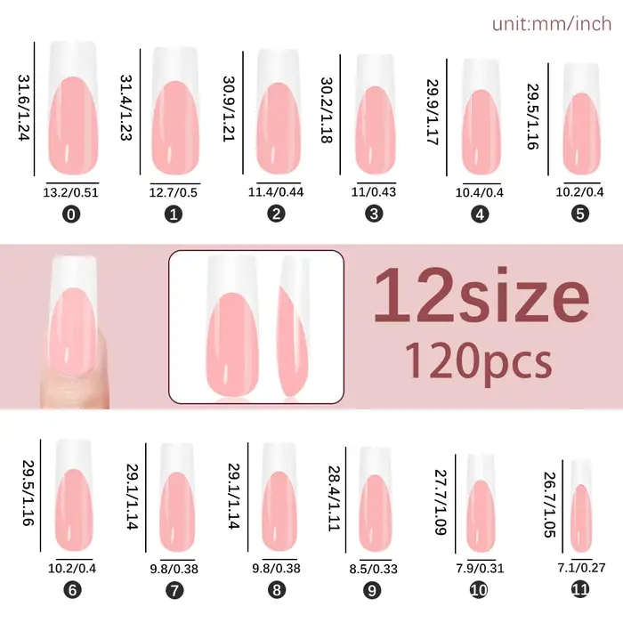 120 pièces brillant rose français presse sur ongles 12 tailles longs carrés faux