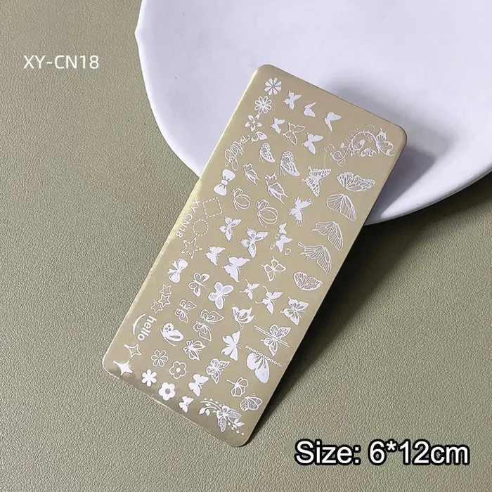Plaques d'estampage rectangulaires dorées pour ongles