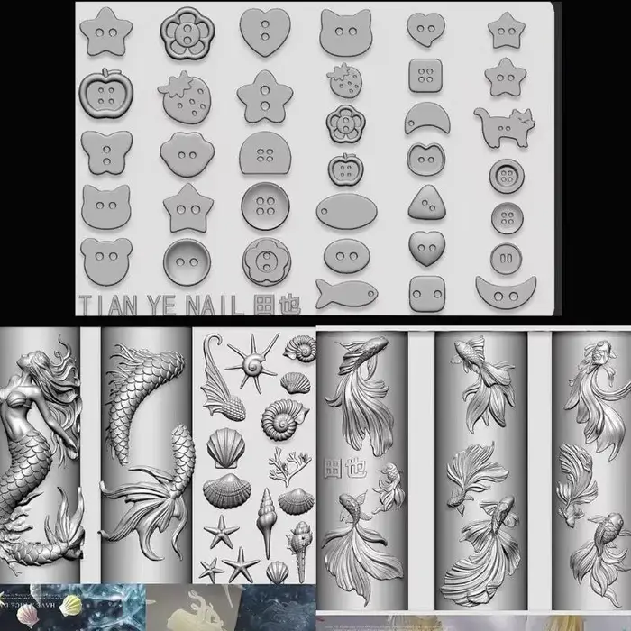Modèles de sirène d'océan en Silicone souple 3D, boutons Koi de poisson rouge sculptés, moule d'art 