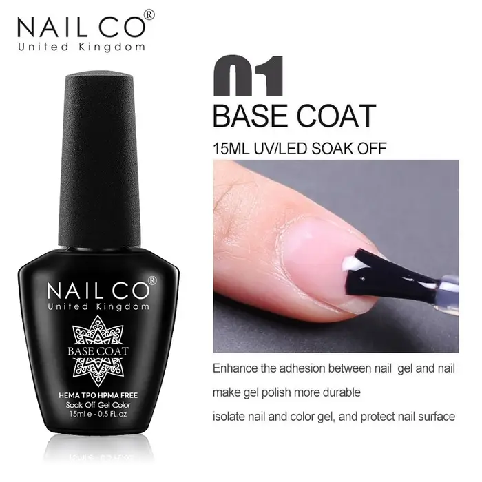 NAILCO 15ml Vernis à Ongles Gel Semi-Permanent UV pour Nail Art, Manucure, Base et Top Coat, Produit