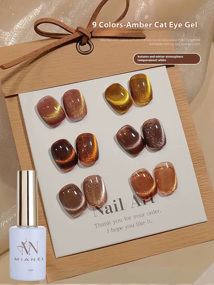 MIANEL 12ML Vernis à ongles gel effet œil de chat ambre doré imprimé léopard coucher de soleil