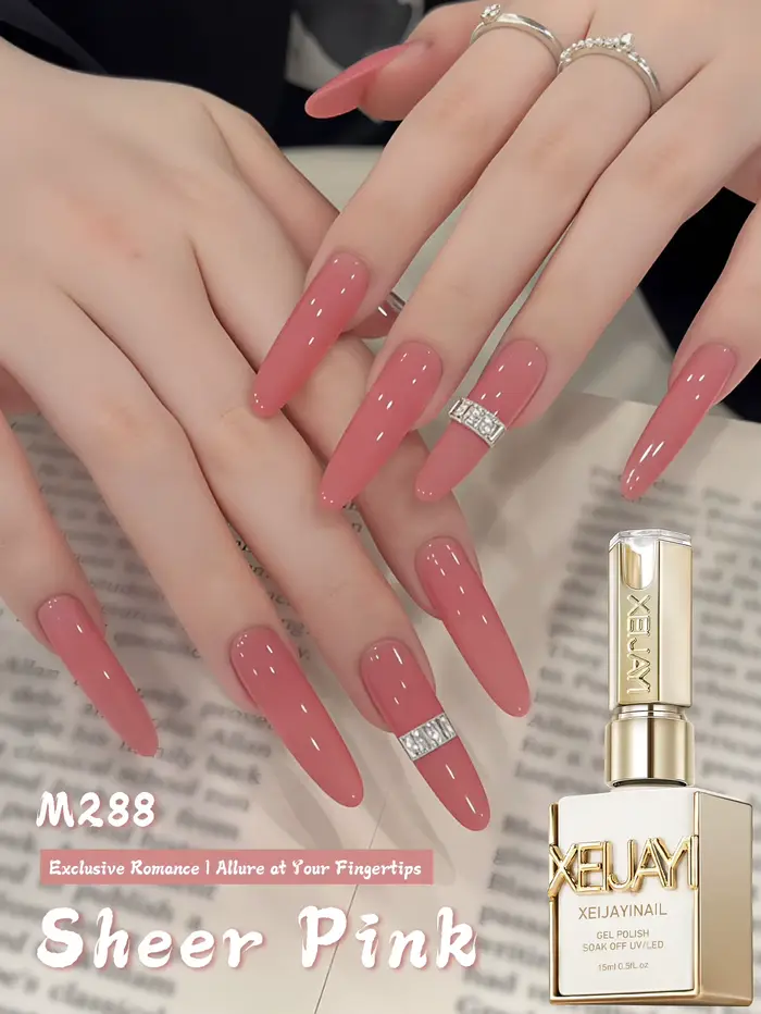 XEIJAYI 15ML 1pc Vernis à ongles gel rose transparent, Vernis à ongles UV LED à immersion, Design de