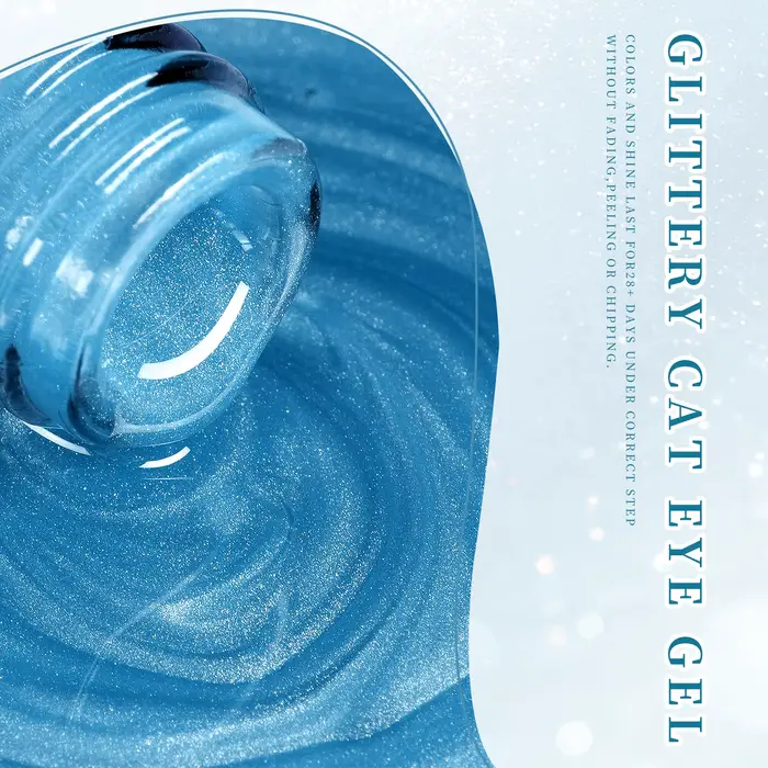 Vernis à ongles gel magnétique œil de chat bleu pailleté 7