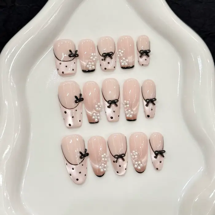 10 pièces ballerine portable à la main faux ongles rose oeil de chat vague Point français