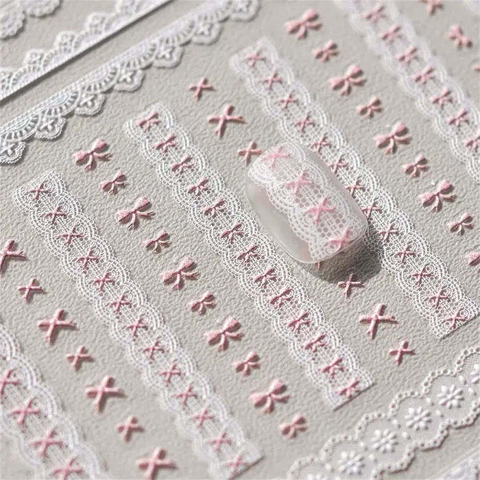 Autocollants pour Nail Art en dentelle, Relief 5D Kawaii, treillis japonais doux et Cool, décalcoman