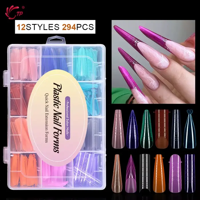 TP 292 pièces/boîte ongles double forme ensemble coloré acrylique Extension ongles formes faux ongle