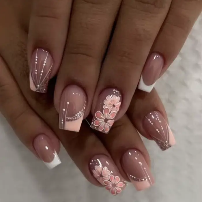Faux ongles courts noirs solides, 24 pièces, avec motif de Rose, ballerine carrée artificielle, couv