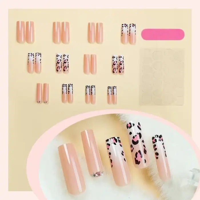 831E 24pcs Leopard Fake Cercine Press on False Tips Artificiel