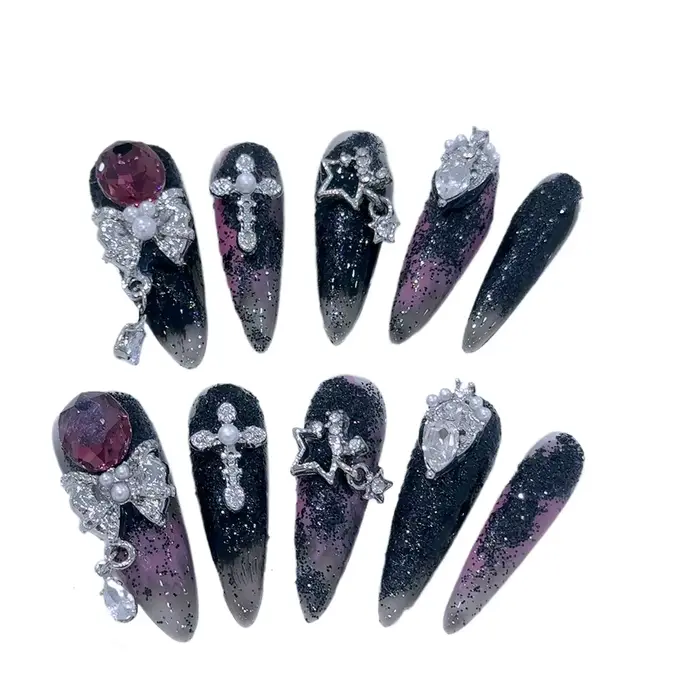 Faux Ongles de Luxe Faits Main à Coller Oblivion Dark Spice Girls