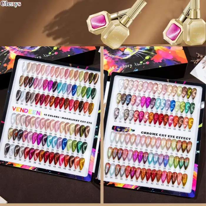 Glenys 48 pièces * 15ml Vernis à ongles gel effet œil de chat blanc clair