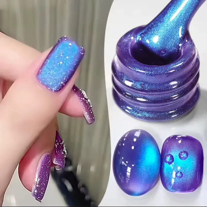 MIANEL 10ML Vernis Gel Effet Œil de Chat Myrtille 2026 Manucure avec Teinte Violet Froid Tendance et Perles de Verre pour un Fini Scintillant