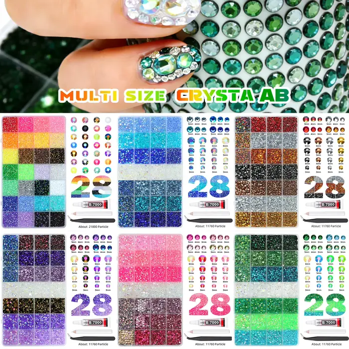 Ensemble de strass en résine de couleur mélangée 28Grid 3/4/5/6mm, strass AB à dos plat, pour la déc