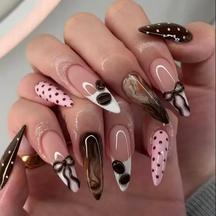24 pièces imprimé léopard français presse sur ongles courts amande couverture complète faux